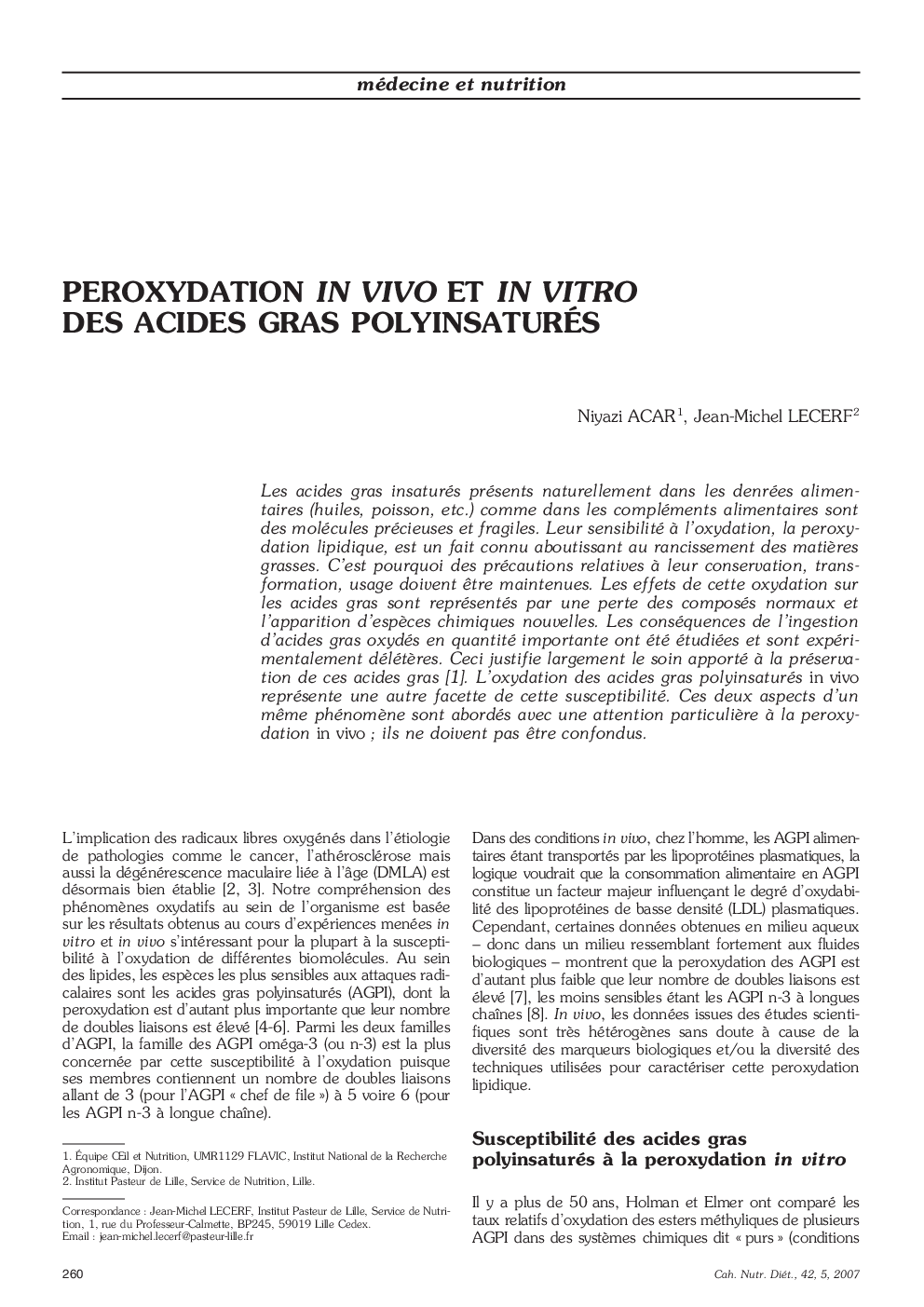 Peroxydation in vivo et in vitro des acides gras polyinsaturés