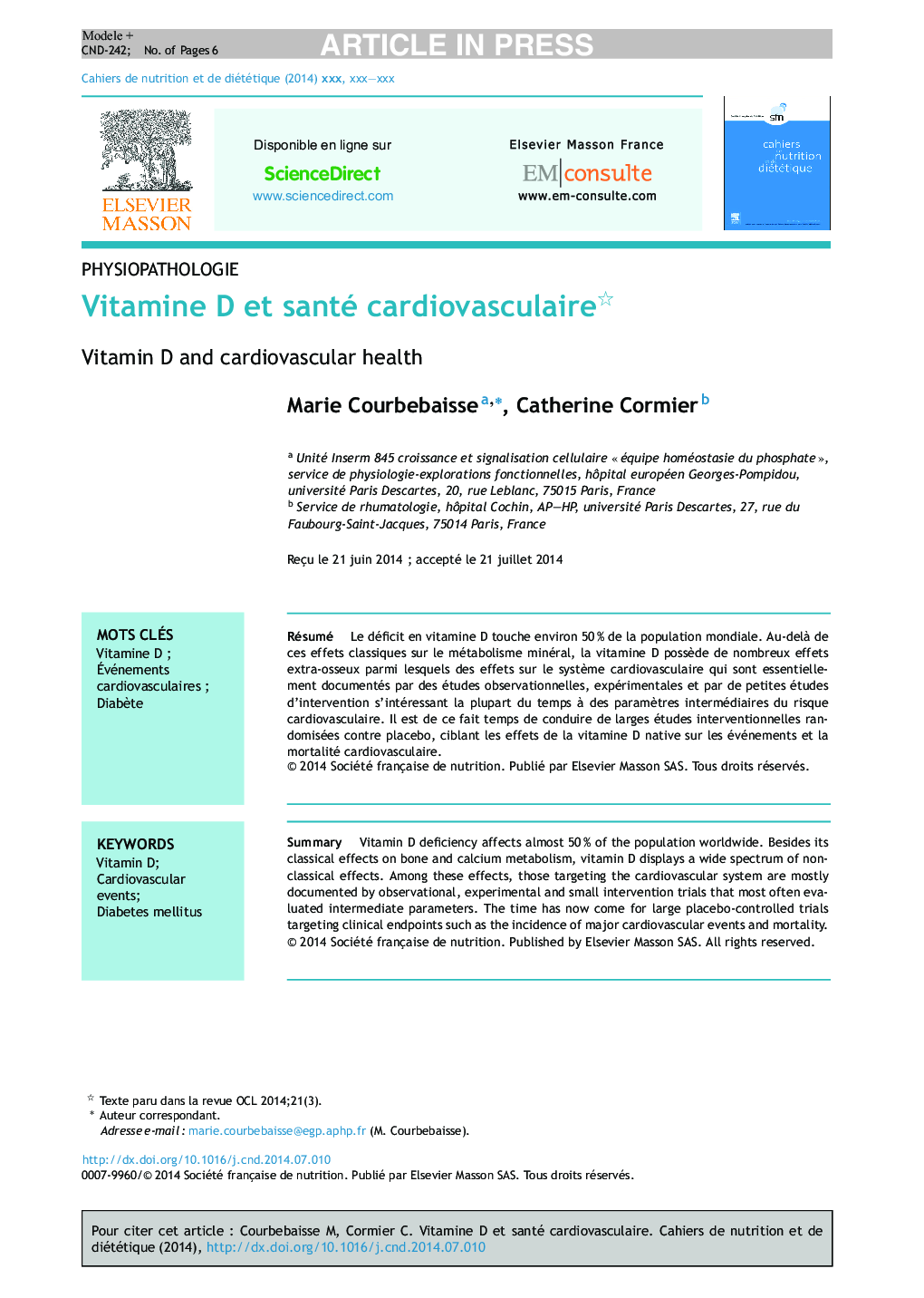 Vitamine D et santé cardiovasculaire