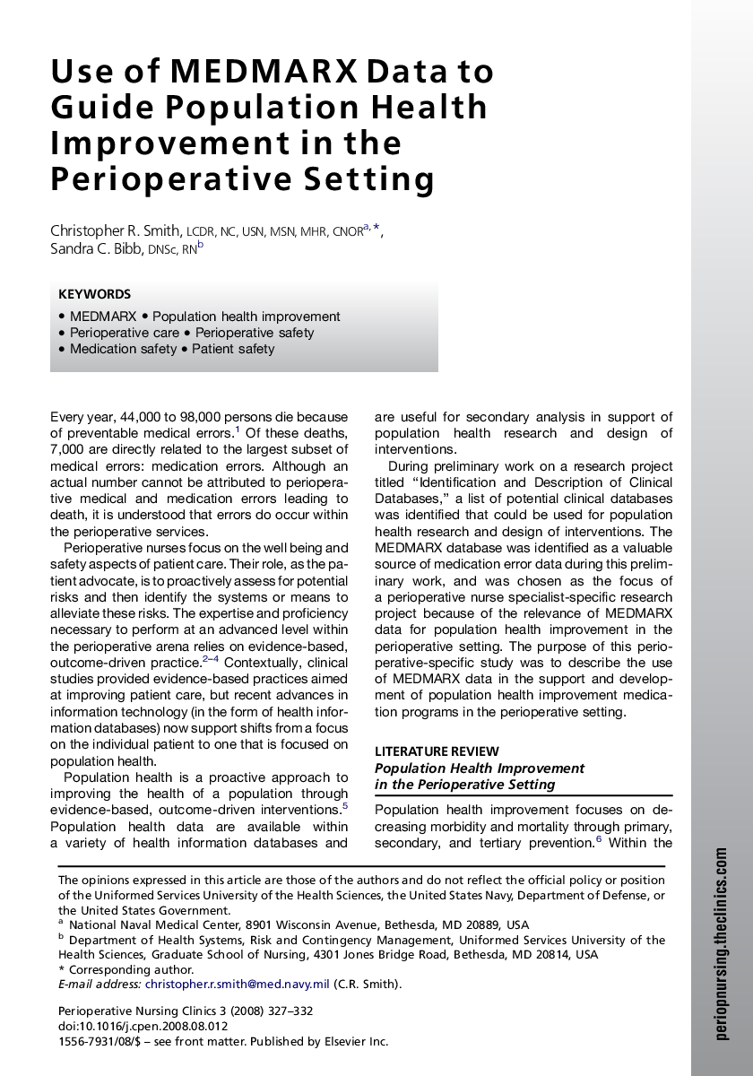 Use of MEDMARX Data to Guide Population Health Improvement in the Perioperative Setting 