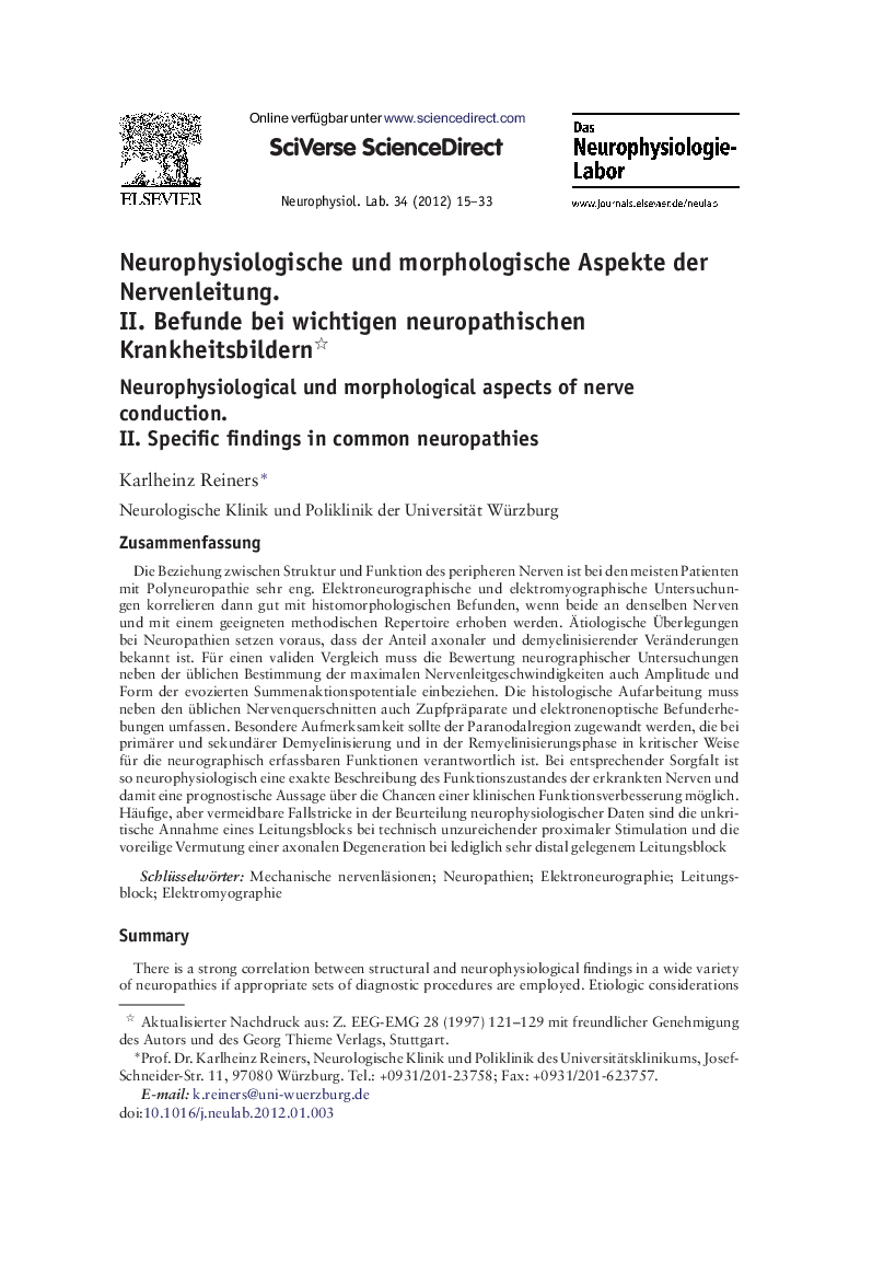 Neurophysiologische und morphologische Aspekte der Nervenleitung. II. Befunde bei wichtigen neuropathischen Krankheitsbildern