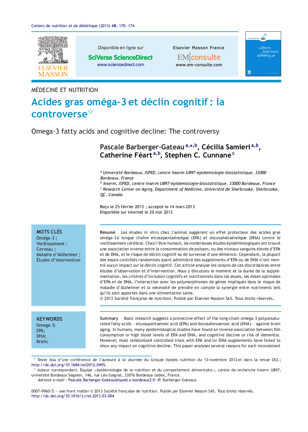 Acides gras oméga-3Â et déclin cognitifÂ : la controverse