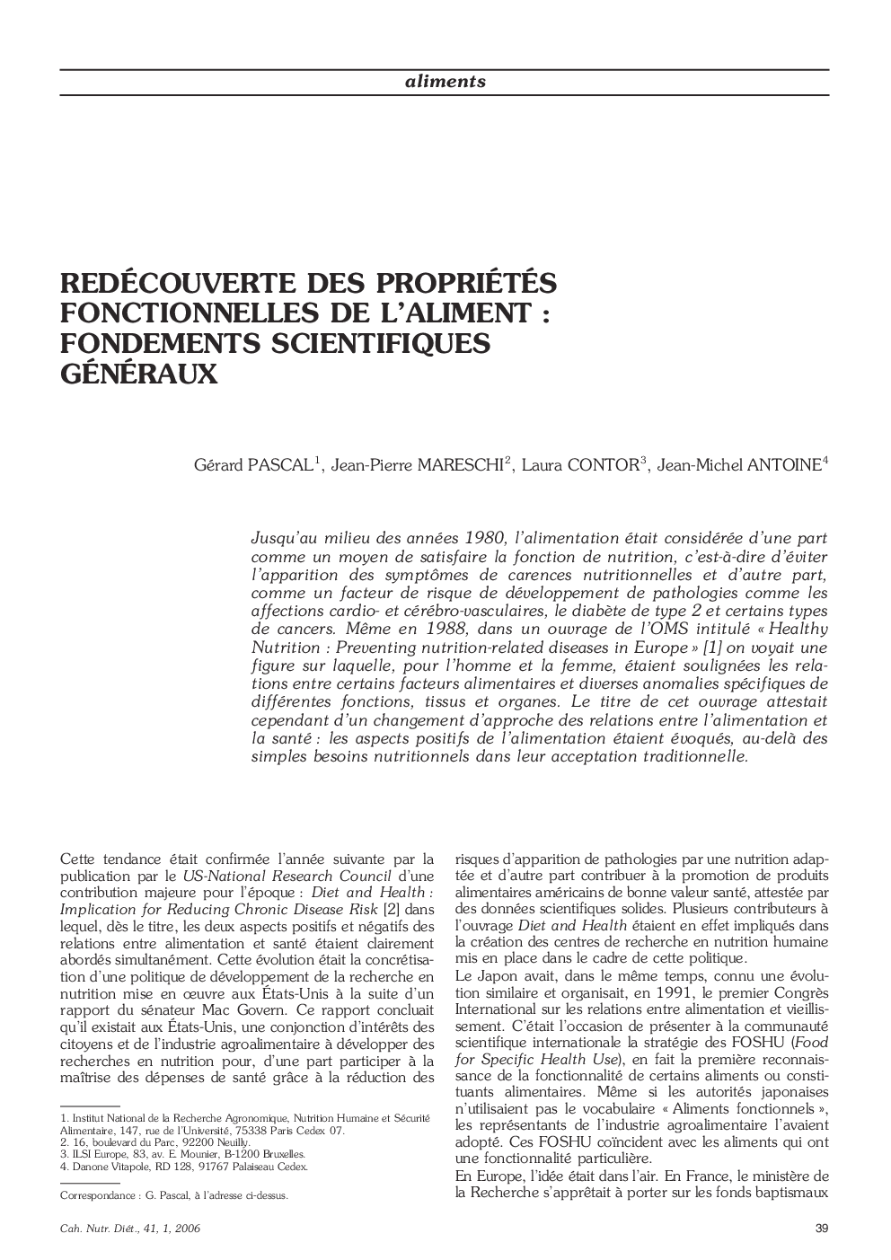 Redécouverte des propriétés fonctionnelles de l'aliment : fondements scientifiques généraux