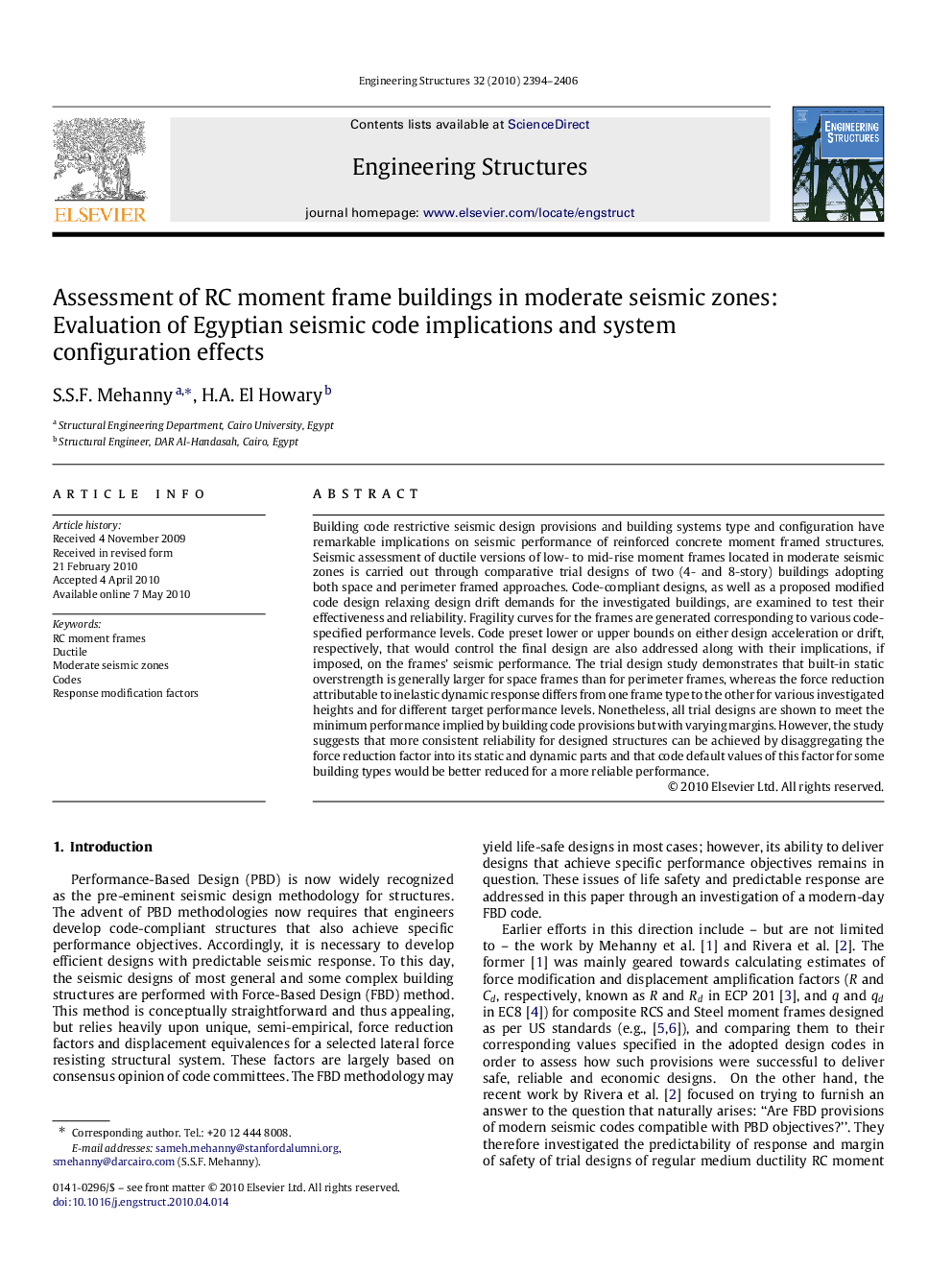 Assessment of RC moment frame buildings in moderate seismic zones: Evaluation of Egyptian seismic code implications and system configuration effects