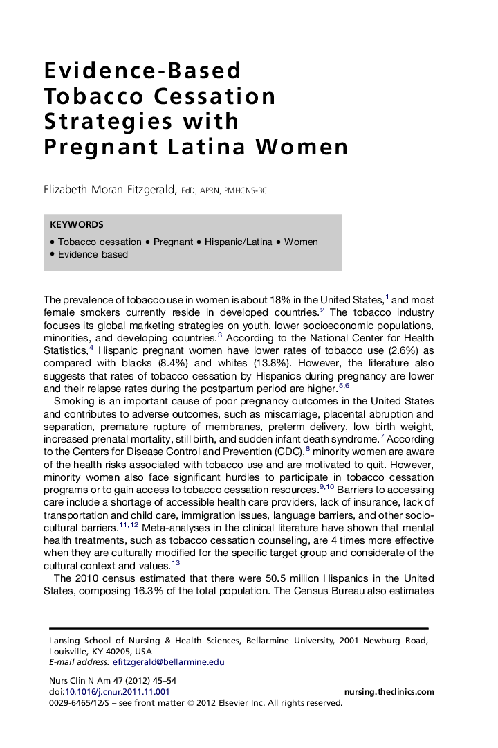 Evidence-Based Tobacco Cessation Strategies with Pregnant Latina Women