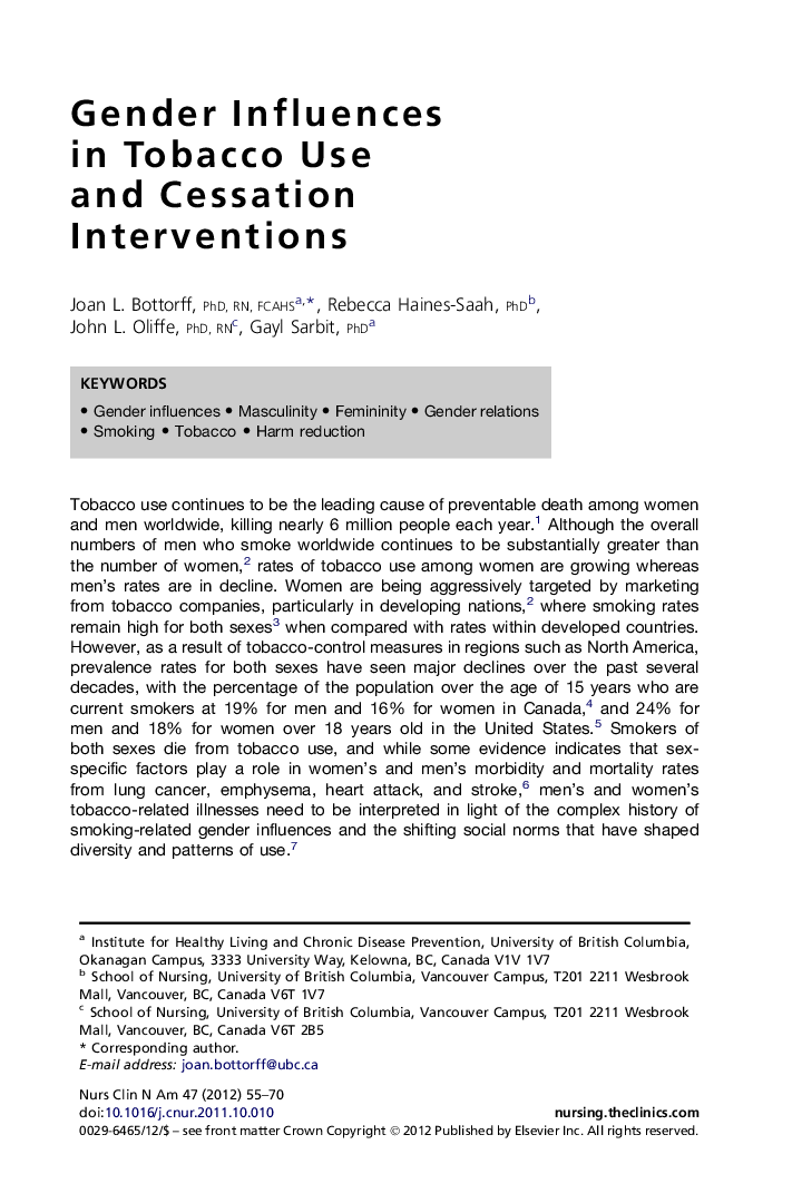Gender Influences in Tobacco Use and Cessation Interventions