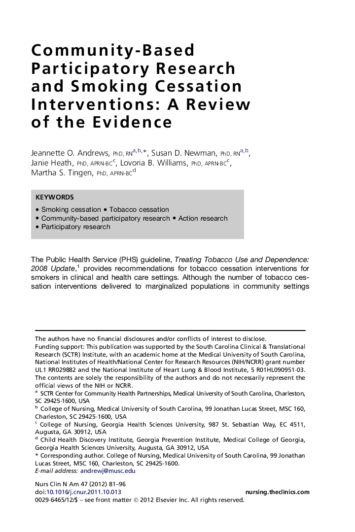 Community-Based Participatory Research and Smoking Cessation Interventions: A Review of the Evidence