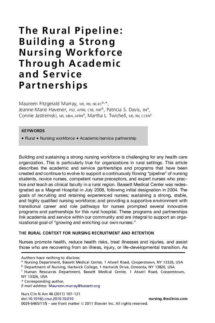 The Rural Pipeline: Building a Strong Nursing Workforce Through Academic and Service Partnerships