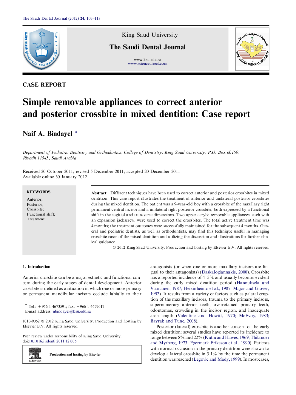 Simple removable appliances to correct anterior and posterior crossbite in mixed dentition: Case report