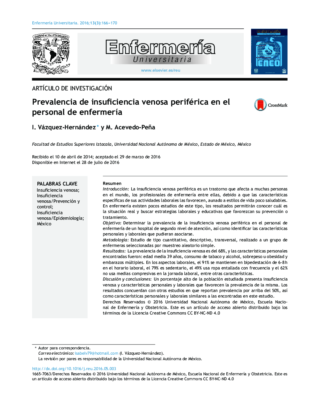 Prevalencia de insuficiencia venosa periférica en el personal de enfermería 