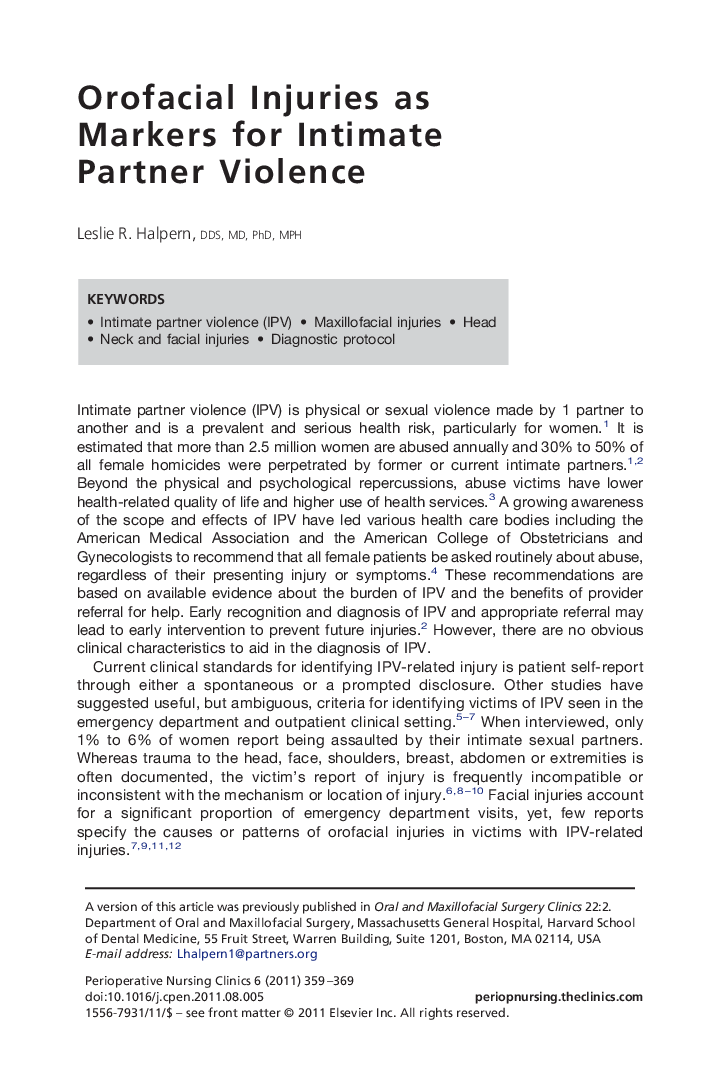 Orofacial Injuries as Markers for Intimate Partner Violence