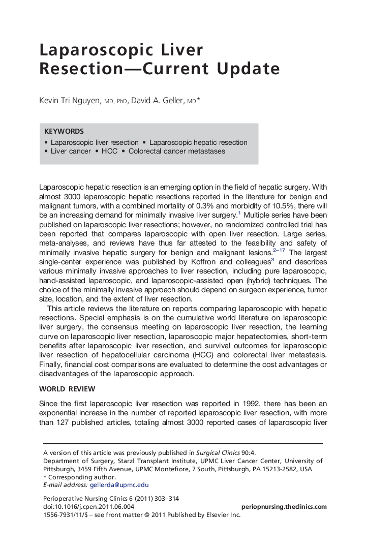 Laparoscopic Liver Resection-Current Update