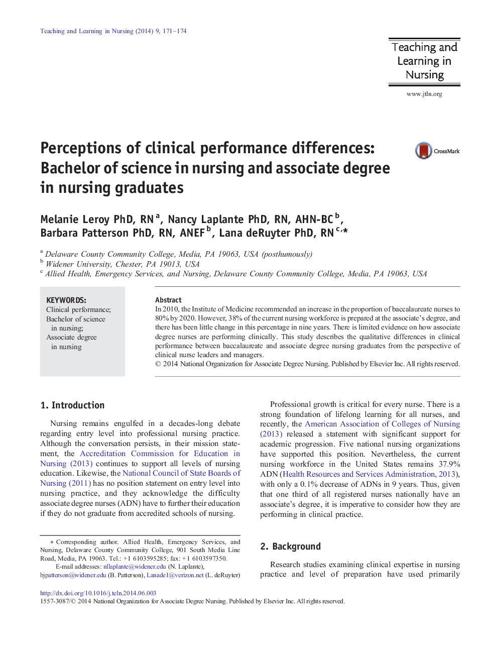 Perceptions of clinical performance differences: Bachelor of science in nursing and associate degree in nursing graduates