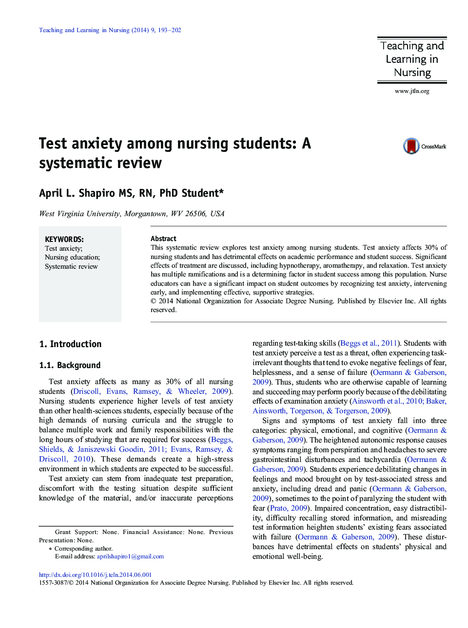 Test anxiety among nursing students: A systematic review 