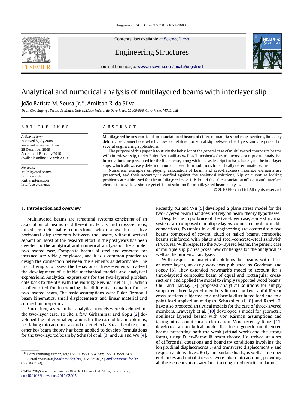 Analytical and numerical analysis of multilayered beams with interlayer slip