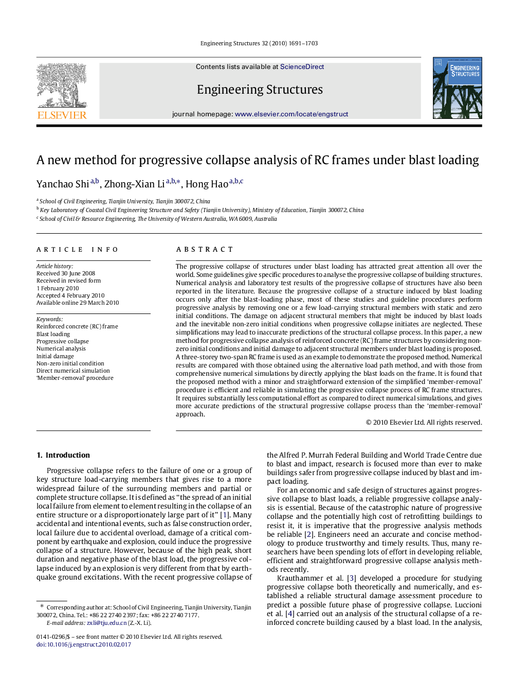 A new method for progressive collapse analysis of RC frames under blast loading