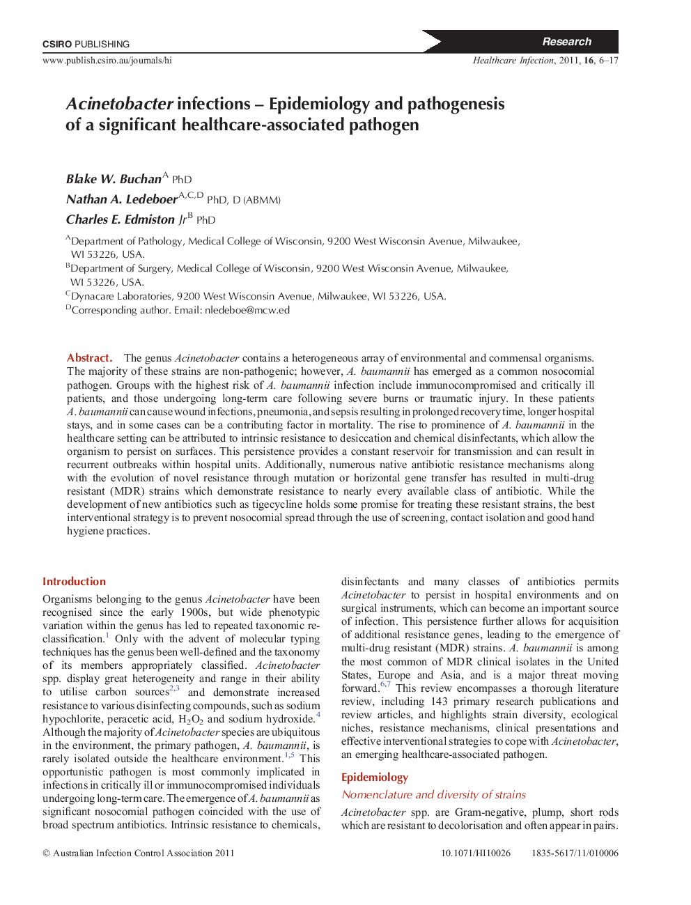 Acinetobacter infections - Epidemiology and pathogenesis of a significant healthcare-associated pathogen