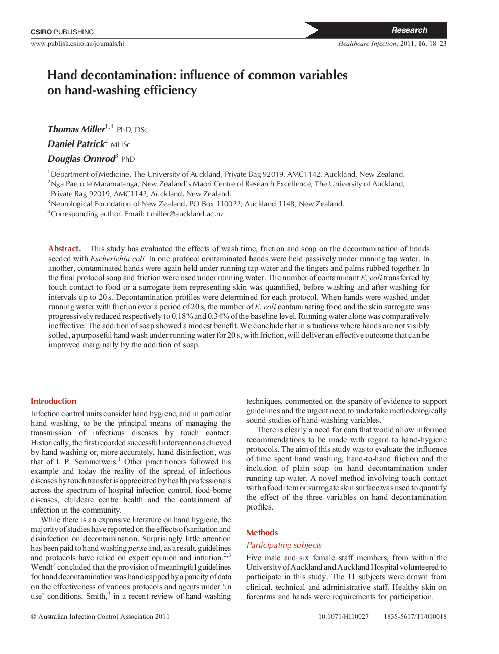 Hand decontamination: influence of common variables on hand-washing efficiency