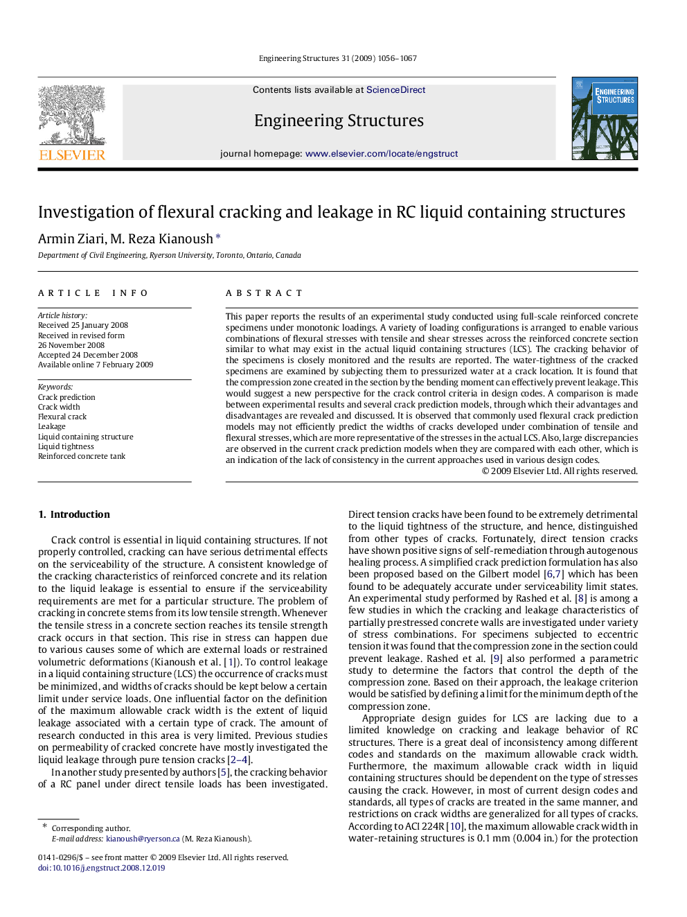 Investigation of flexural cracking and leakage in RC liquid containing structures