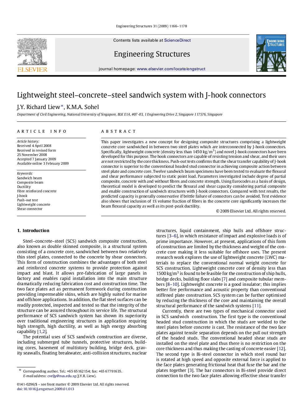 Lightweight steel–concrete–steel sandwich system with J-hook connectors