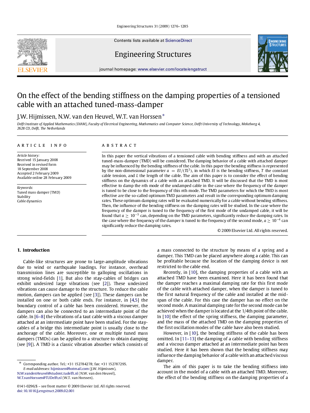 On the effect of the bending stiffness on the damping properties of a tensioned cable with an attached tuned-mass-damper