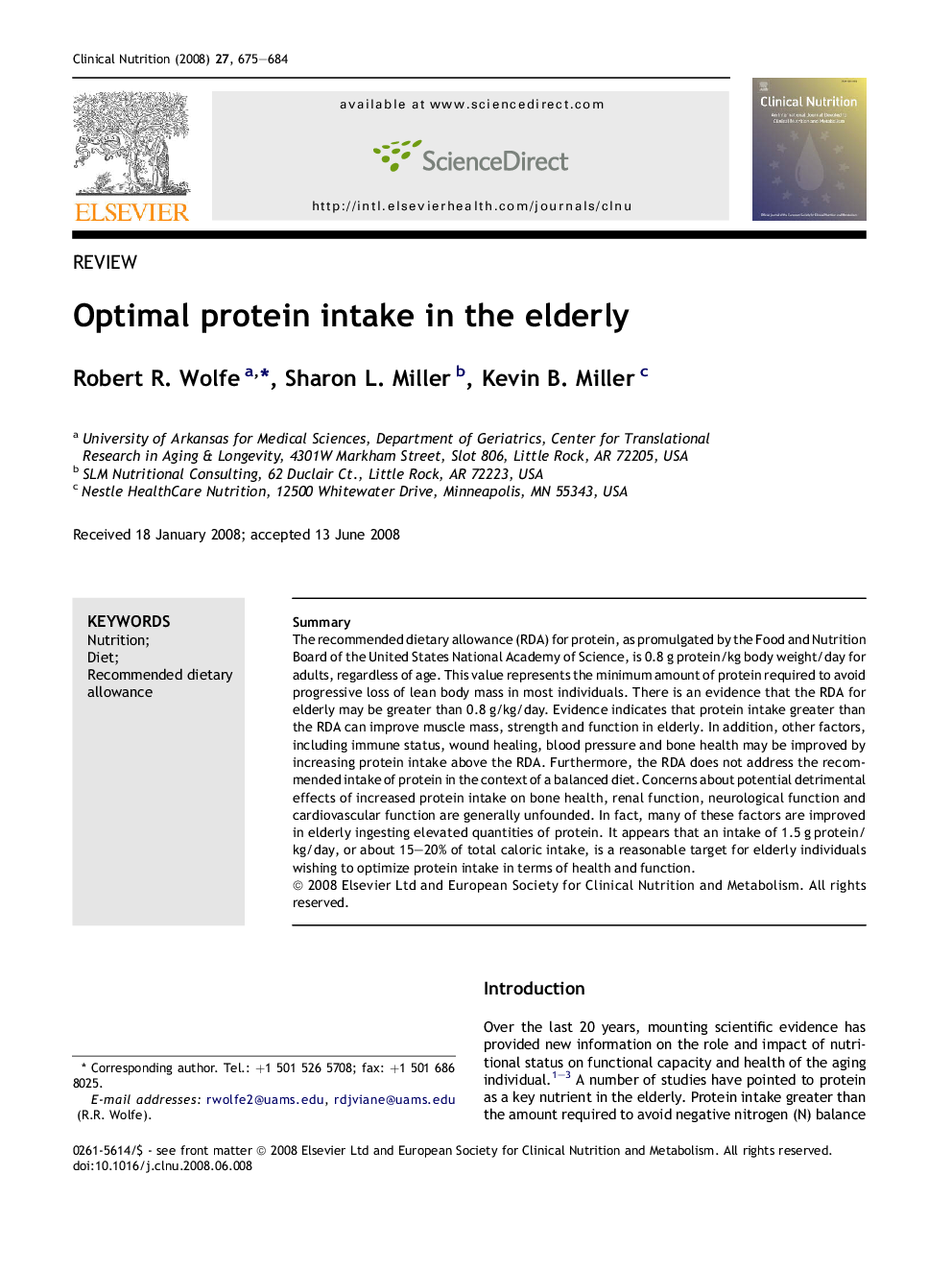 Optimal protein intake in the elderly