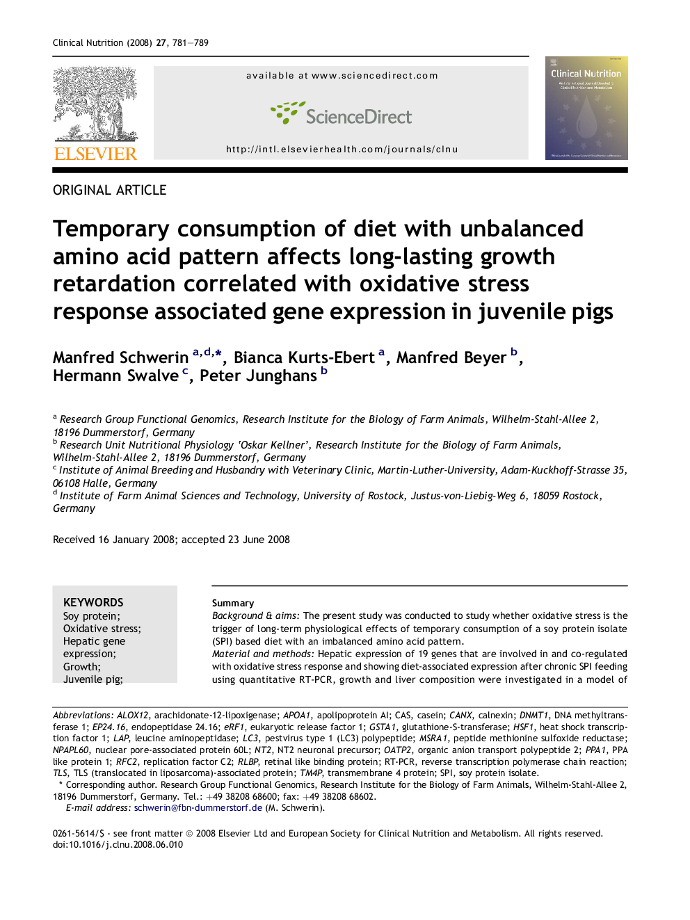 Temporary consumption of diet with unbalanced amino acid pattern affects long-lasting growth retardation correlated with oxidative stress response associated gene expression in juvenile pigs