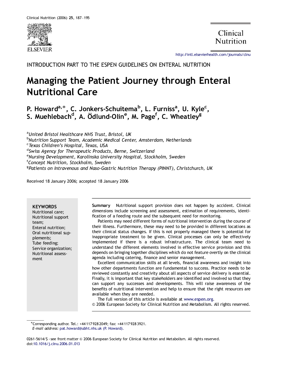 Managing the Patient Journey through Enteral Nutritional Care