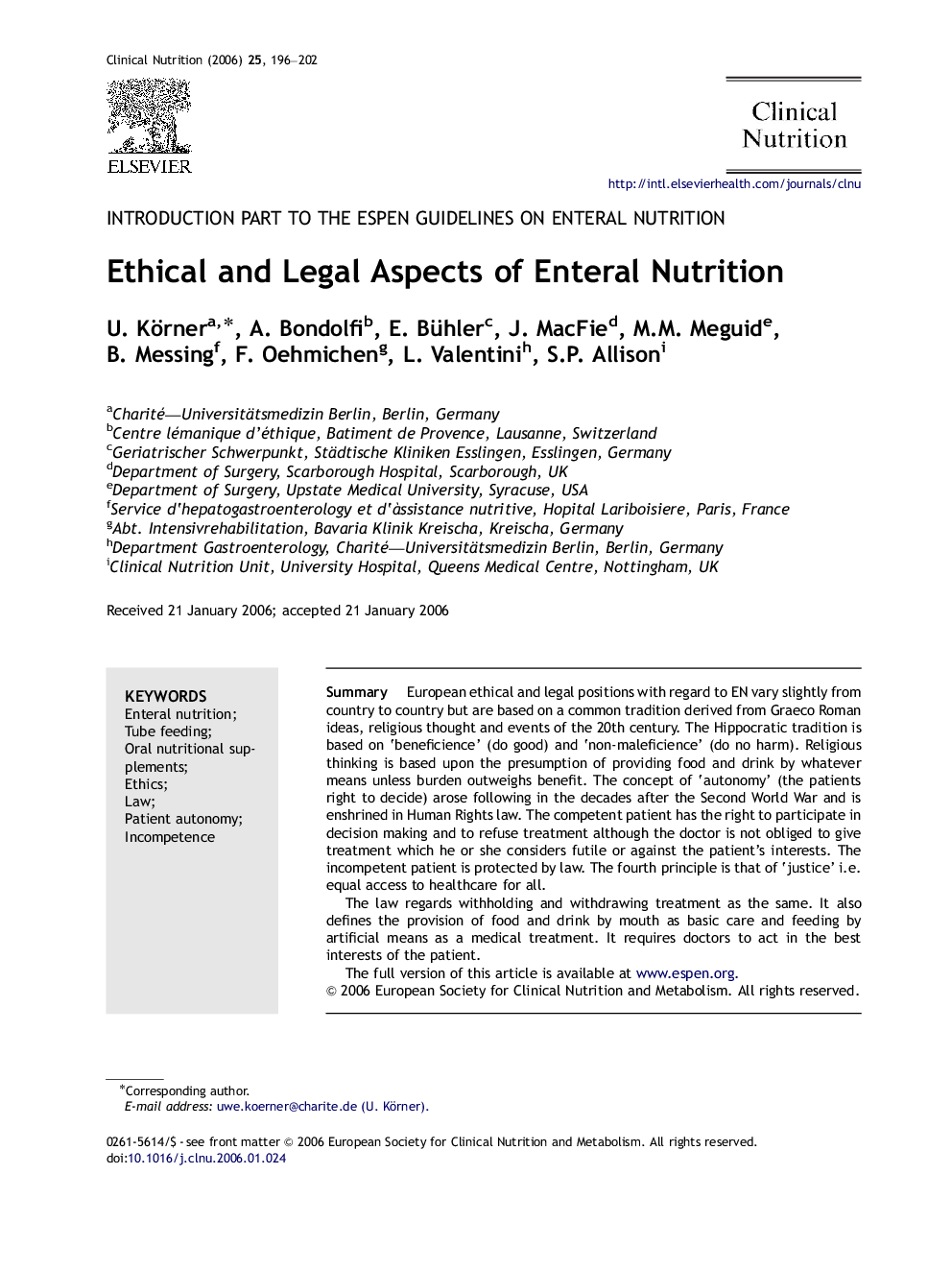 Ethical and Legal Aspects of Enteral Nutrition