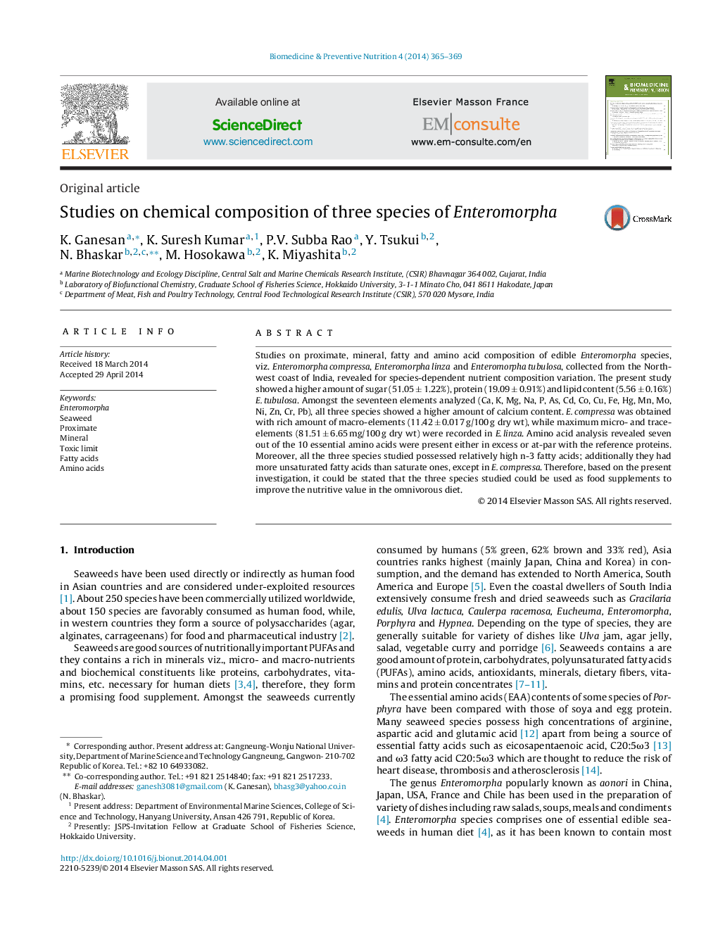 Studies on chemical composition of three species of Enteromorpha