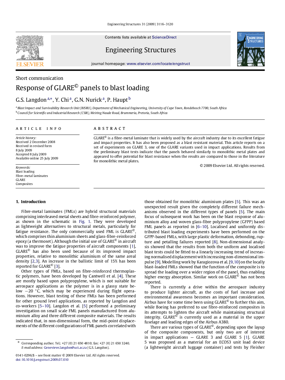 Response of GLARE© panels to blast loading