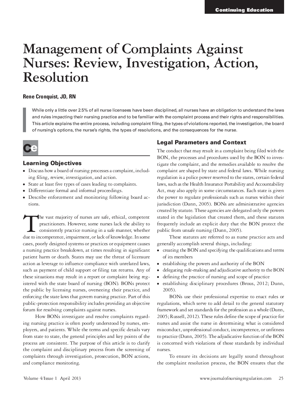 عکس صفحه اول مقاله: Management of Complaints Against Nurses: Review, Investigation, Action, Resolution Management of Complaints Against Nurses: Review, Investigation, Action, Resolution