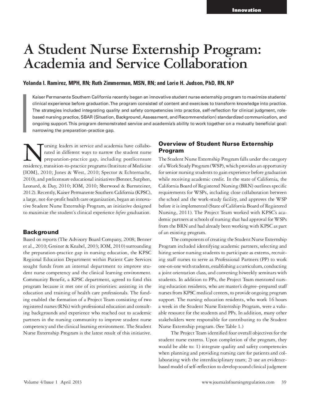 عکس صفحه اول مقاله: A Student Nurse Externship Program: Academia and Service Collaboration A Student Nurse Externship Program: Academia and Service Collaboration