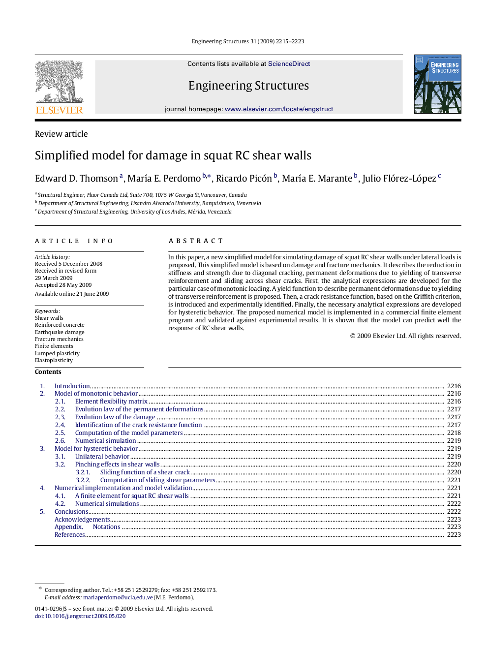 Simplified model for damage in squat RC shear walls