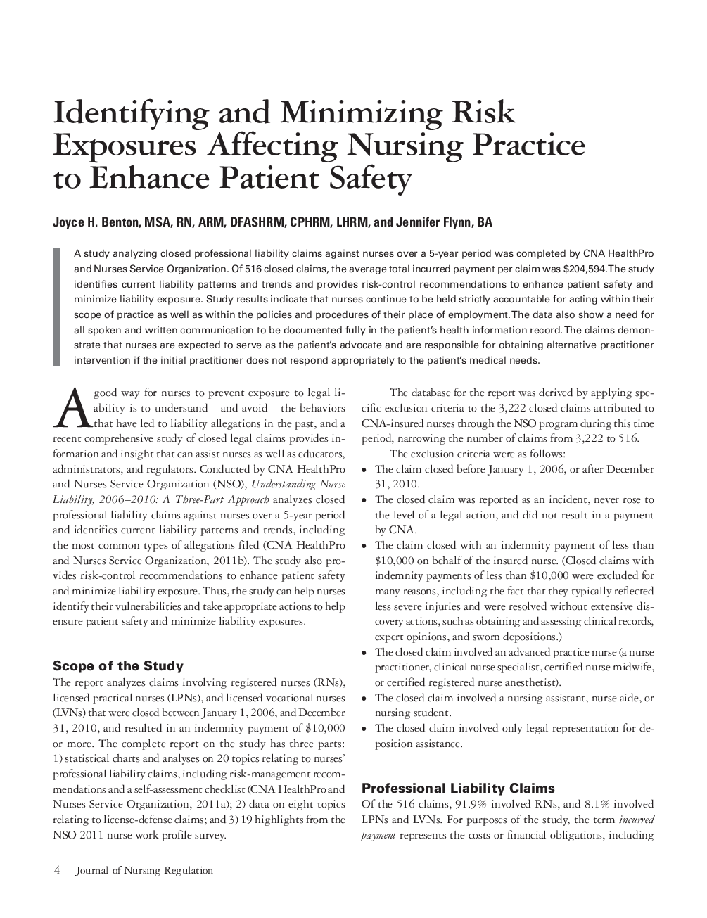 عکس صفحه اول مقاله: Identifying and Minimizing Risk Exposures Affecting Nursing Practice to Enhance Patient Safety Identifying and Minimizing Risk Exposures Affecting Nursing Practice to Enhance Patient Safety