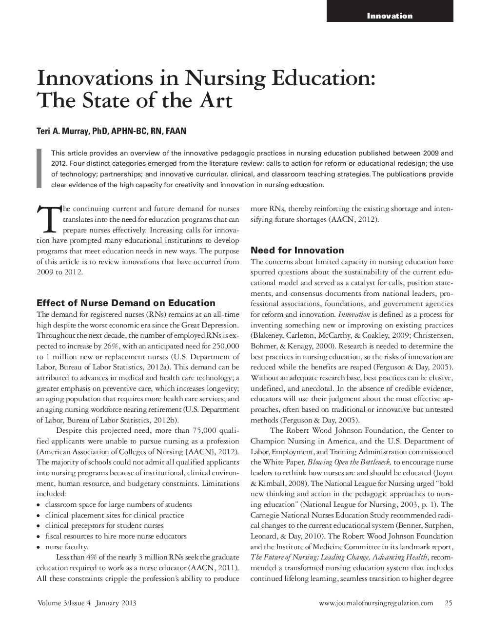 عکس صفحه اول مقاله: Innovations in Nursing Education: The State of the Art Innovations in Nursing Education: The State of the Art
