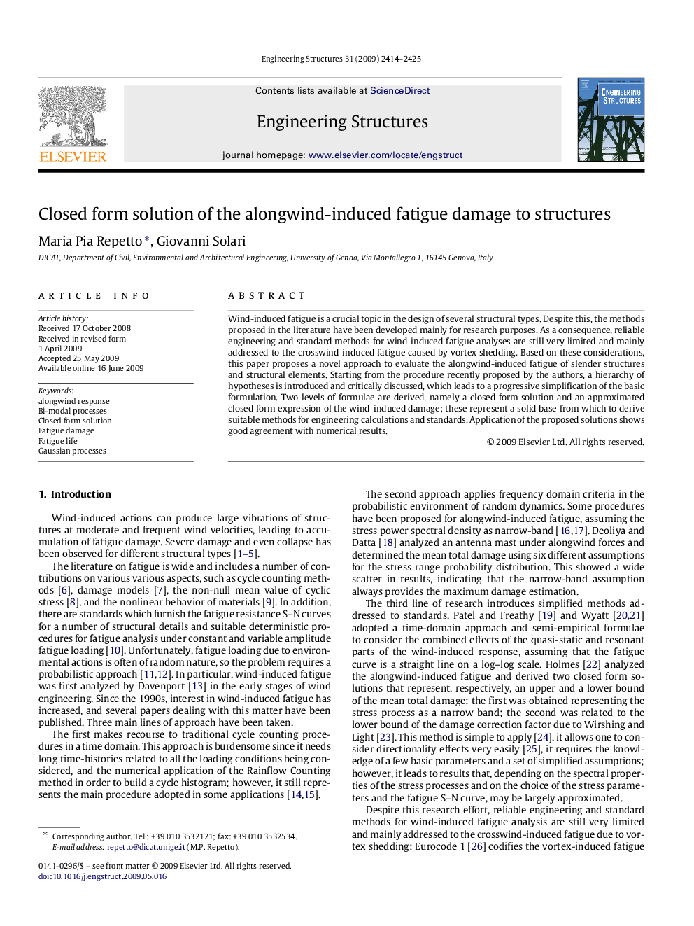 Closed form solution of the alongwind-induced fatigue damage to structures