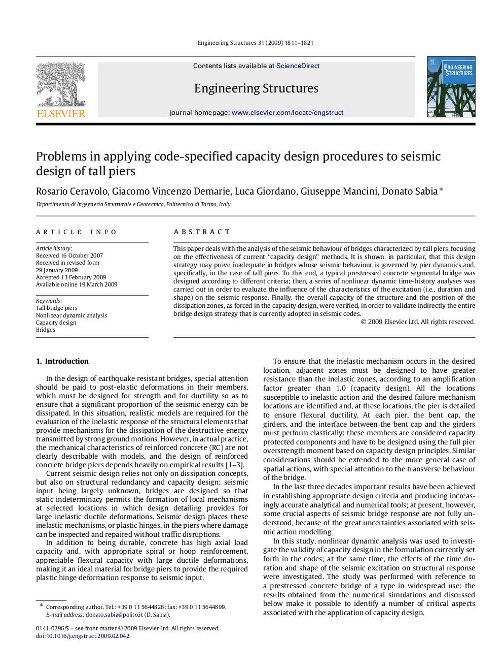 Problems in applying code-specified capacity design procedures to seismic design of tall piers