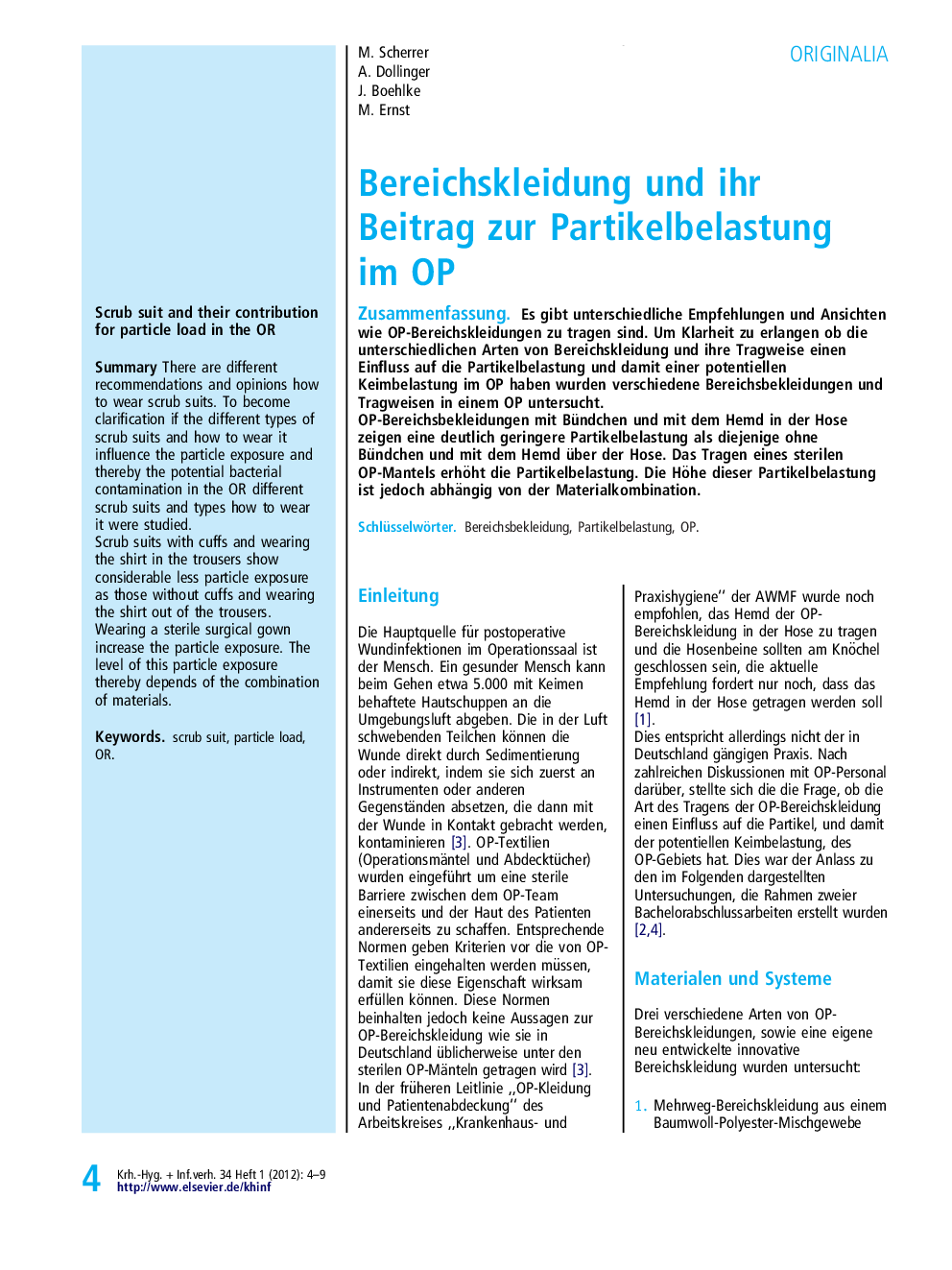 عکس صفحه اول مقاله: Bereichskleidung und ihr Beitrag zur Partikelbelastung im OP Bereichskleidung und ihr Beitrag zur Partikelbelastung im OP