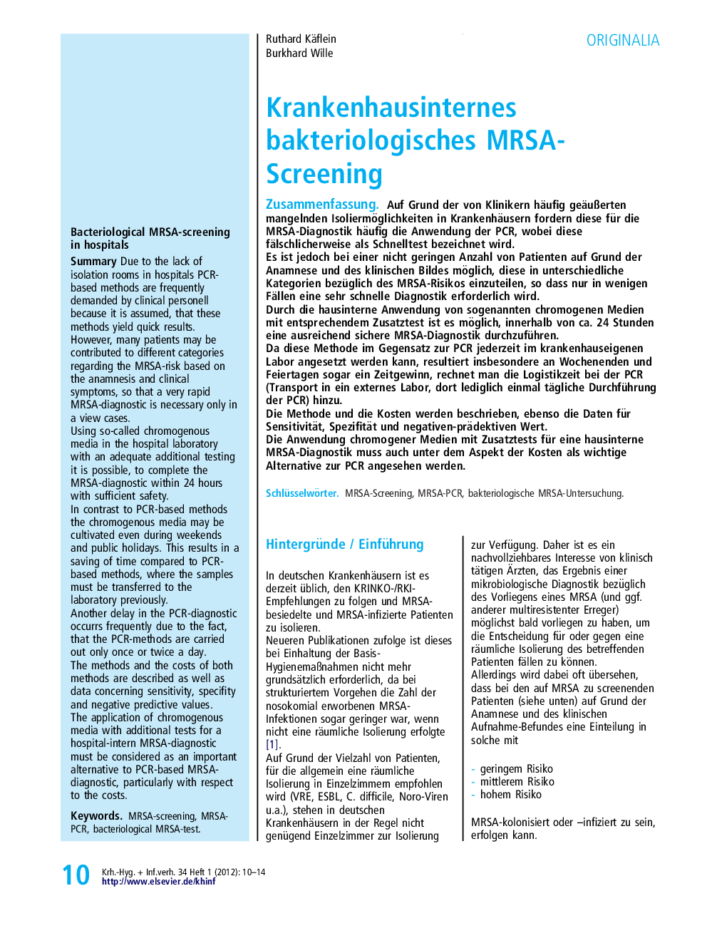 عکس صفحه اول مقاله: Krankenhausinternes bakteriologisches MRSA-Screening Krankenhausinternes bakteriologisches MRSA-Screening