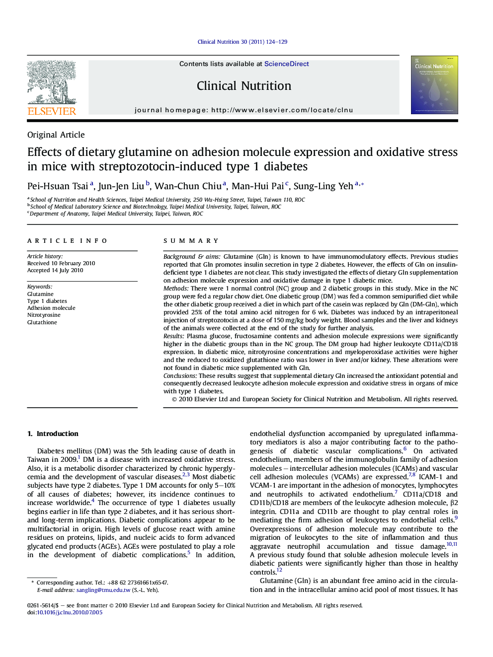 Effects of dietary glutamine on adhesion molecule expression and oxidative stress in mice with streptozotocin-induced type 1 diabetes