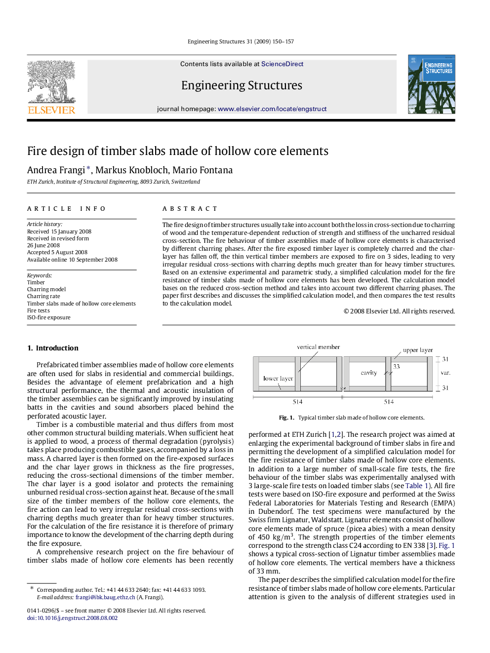 Fire design of timber slabs made of hollow core elements