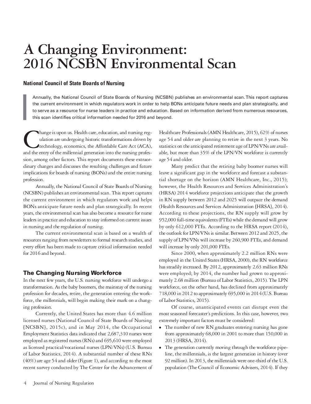 عکس صفحه اول مقاله: A Changing Environment: 2016 NCSBN Environmental Scan A Changing Environment: 2016 NCSBN Environmental Scan