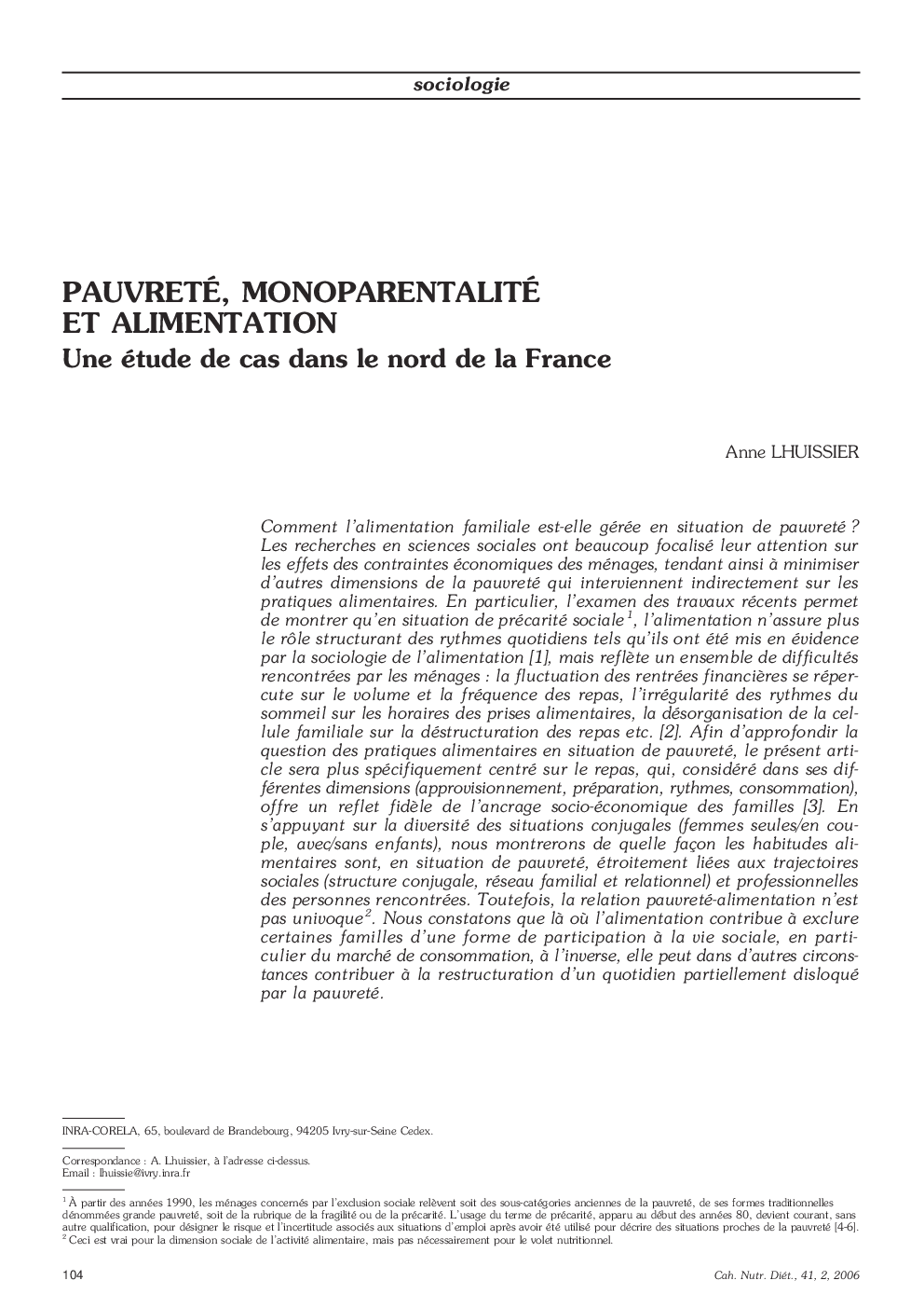 Pauvreté, monoparentalité et alimentation