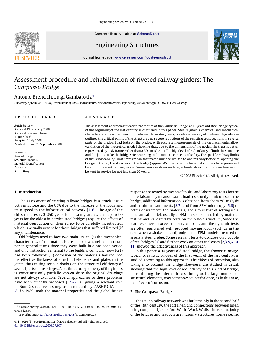 Assessment procedure and rehabilitation of riveted railway girders: The Campasso Bridge