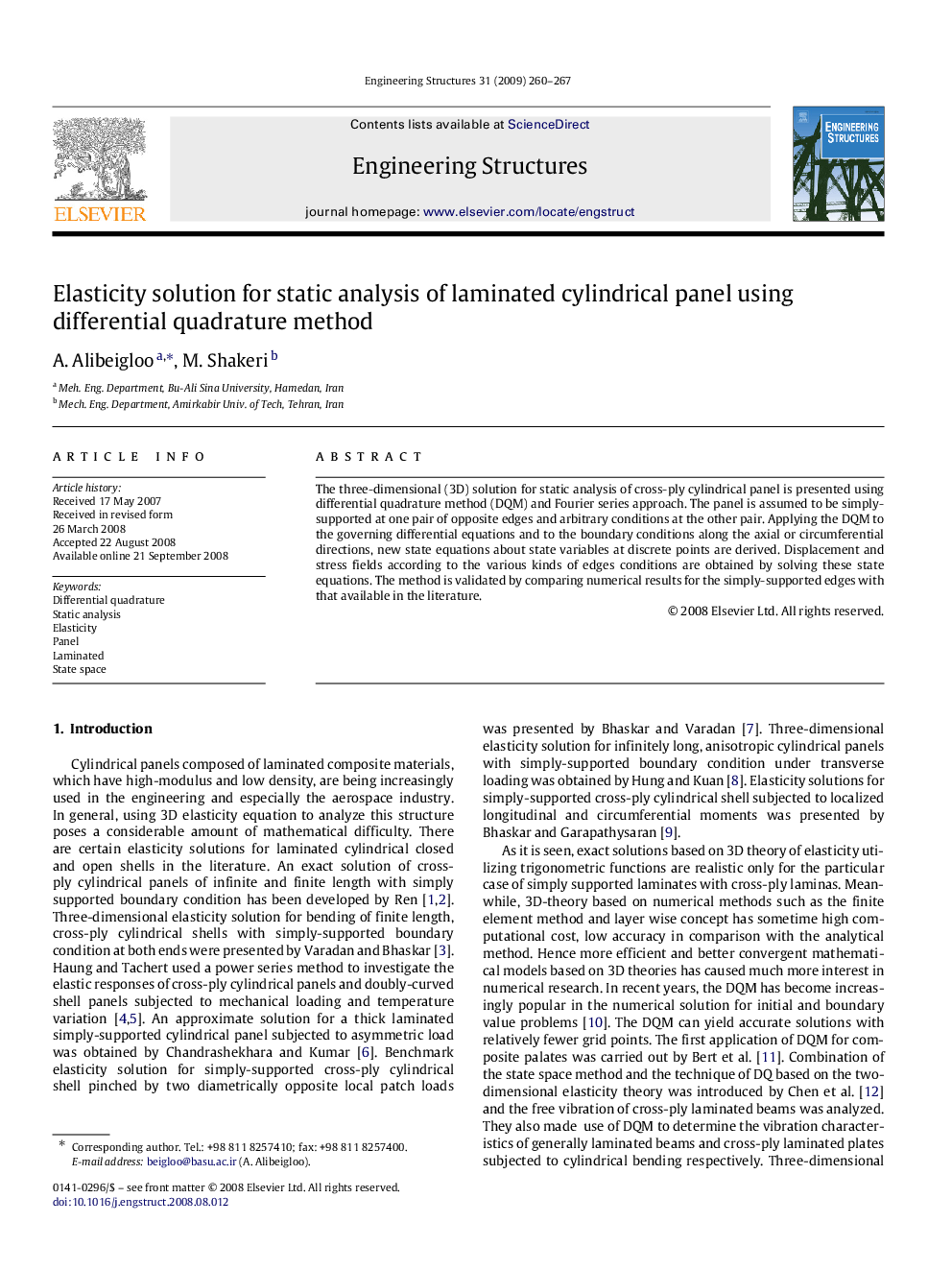 Elasticity solution for static analysis of laminated cylindrical panel using differential quadrature method