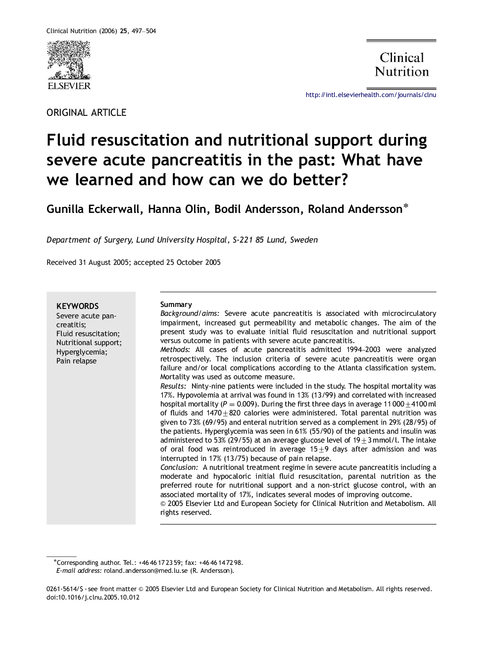 Fluid resuscitation and nutritional support during severe acute pancreatitis in the past: What have we learned and how can we do better?