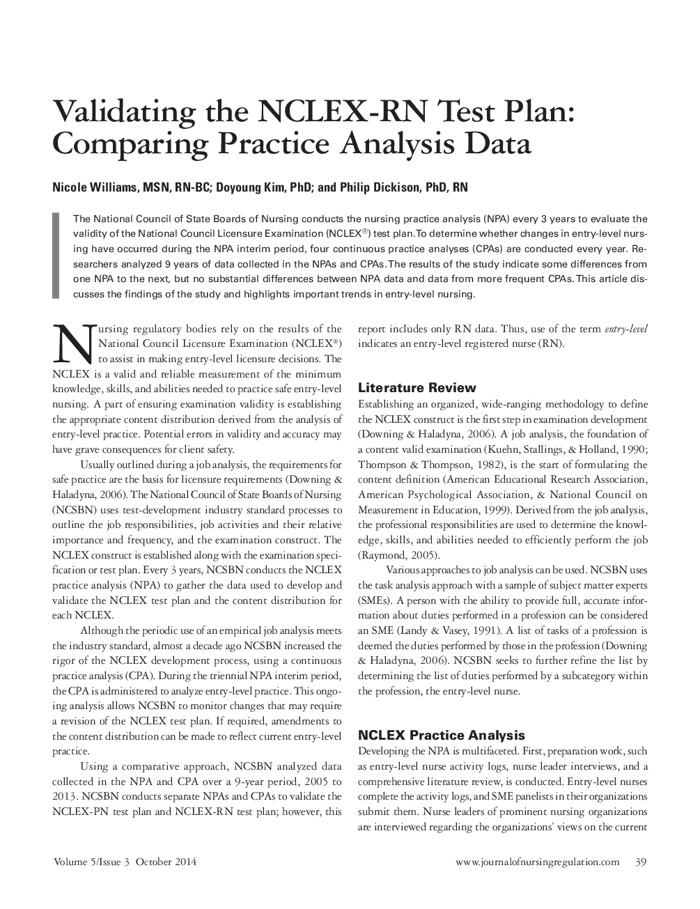 عکس صفحه اول مقاله: Validating the NCLEX-RN Test Plan: Comparing Practice Analysis Data Validating the NCLEX-RN Test Plan: Comparing Practice Analysis Data