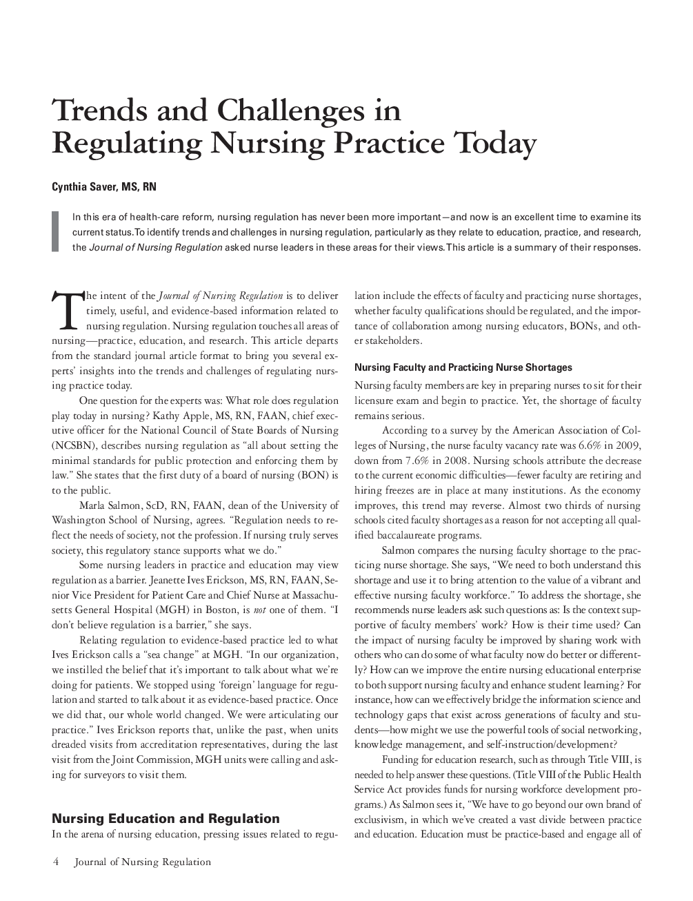 عکس صفحه اول مقاله: Trends and Challenges in Regulating Nursing Practice Today Trends and Challenges in Regulating Nursing Practice Today
