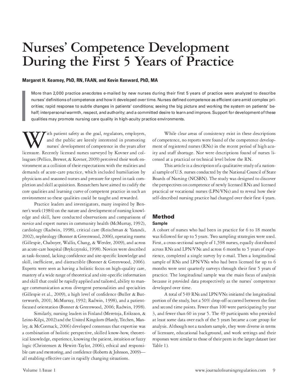عکس صفحه اول مقاله: Nurses' Competence Development During the First 5 Years of Practice Nurses' Competence Development During the First 5 Years of Practice