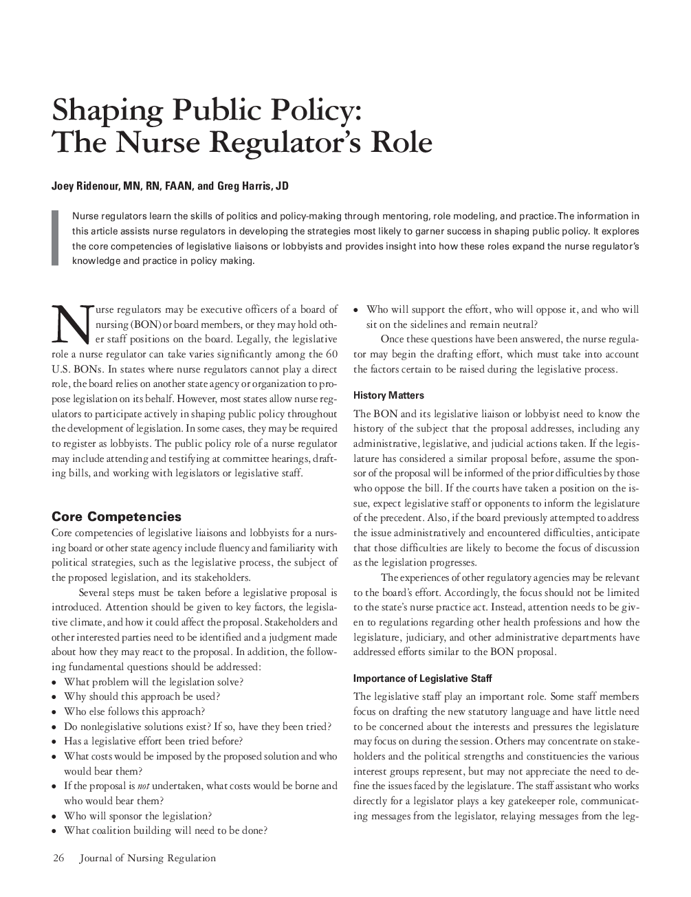 عکس صفحه اول مقاله: Shaping Public Policy: The Nurse Regulator's Role Shaping Public Policy: The Nurse Regulator's Role